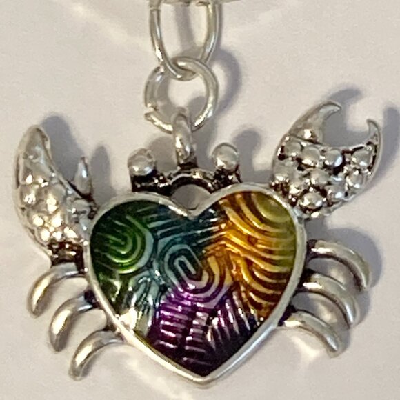 Crab Necklace Silver Plated 19" Enamel Sea Life Beach Island Zodiac Cancer - Picture 5 of 9